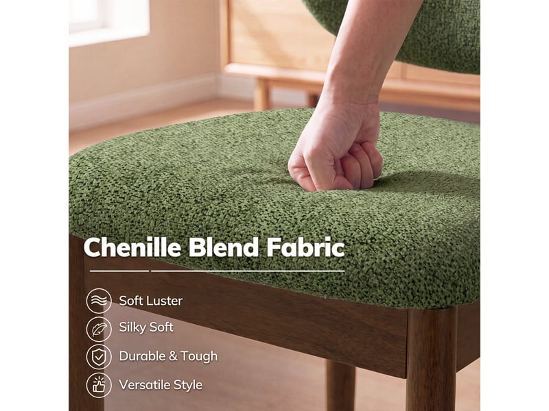 Lot de 2 chaises de salle à manger en chenille, pieds en bois, dossier ergonomique, assise rembourrée confortable, style moderne pour salle à manger et cuisine, vert - Conforama D