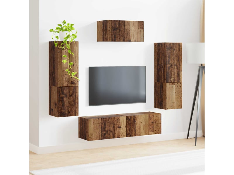  Ensemble meuble tv - banc tv - meuble de rangement 4 pcs bois ancien bois d'ingénierie  - Conforama D