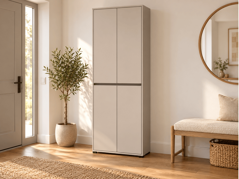  Armoire meuble à chaussures 4 portes coloris cachemire - longueur 70 x profondeur 34 x hauteur 210 cm  - Conforama B