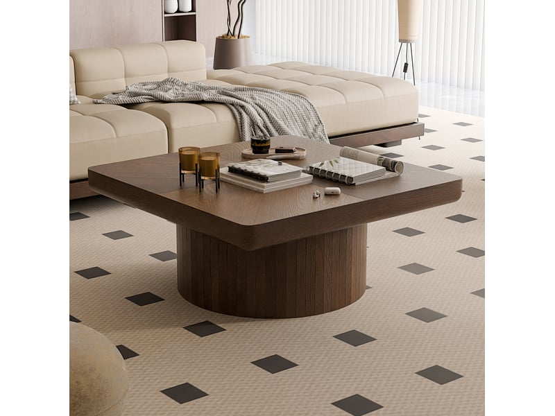  Table basse carrée à plateau parquet de 8 cm en bois et mdf, coloris noyer  - Conforama C