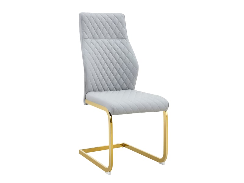  Lot de 2 chaises de salle à manger en cuir synthétique gris clair motif losanges pieds dorés  - Conforama A