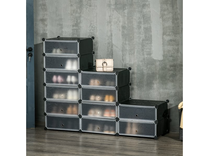 Armoire meuble à chaussures modulable 94l x 37l x 108h cm 12 cubes capacité rectangulaires 24 paires de chaussures - Conforama D