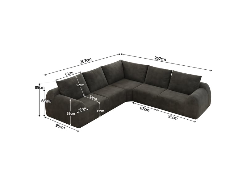  Canapé sans structure en mousse compressée 267 × 267 × 85 cm, gris foncé, tissu chenille, sans montage, mousse haute élasticité  - Conforama C