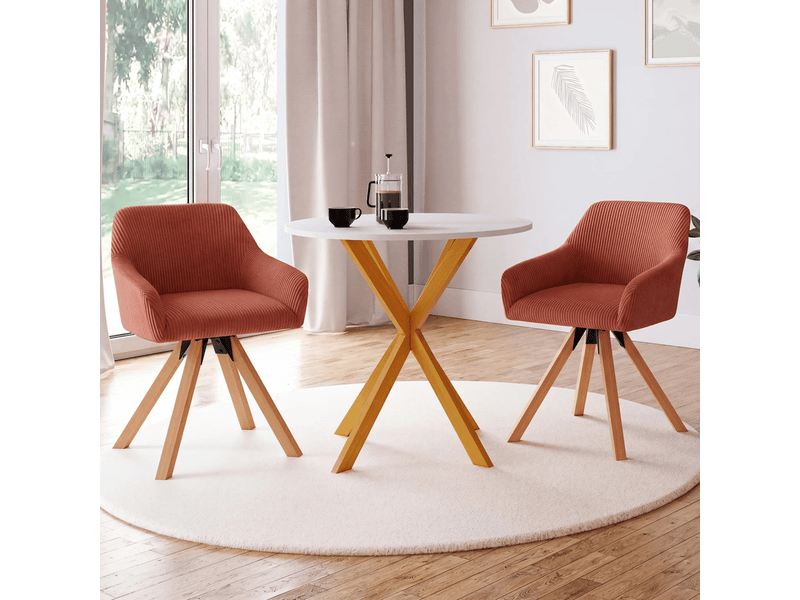  Lot de 2 chaises pivotantes de salle à manger, fauteuils de table jany en velours côtelé terracotta  - Conforama B