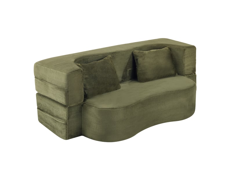  Canapé droit convertible et compressé 2 places, pliable, en microfibre vert olive  - Conforama A