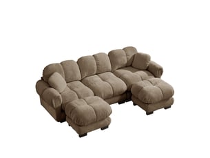 Canapé panoramique en u 3 places modulable avec pouf mobile - lpospi - coussins épais, chenille marron