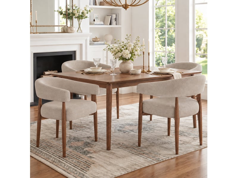  Lot de 4 chaises de salle à manger avec accoudoirs 60x59x75 cm en chenille taupe  - Conforama B