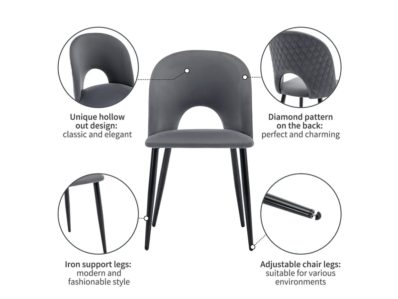  Chaise de salle à manger (2 pcs), en velours structure en métal,pieds réglables,motif diamant à l'arrière,gris chaise gris - Conforama E