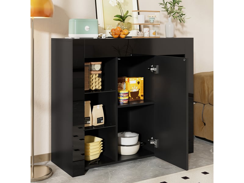  Buffet 1 porte(s) 0 tiroir(s) - 95 cm noir panneau de particules buffet noir - Conforama E