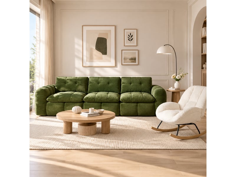  Canapé 3 places, revêtement en tissu chenille, sans assemblage, vert  - Conforama C