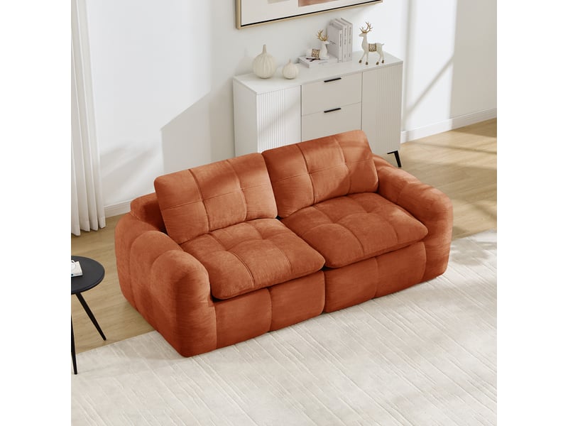  Canapé fixe, droit, modulaire, en tissu chenille, orange 194x97x68cm - Conforama B