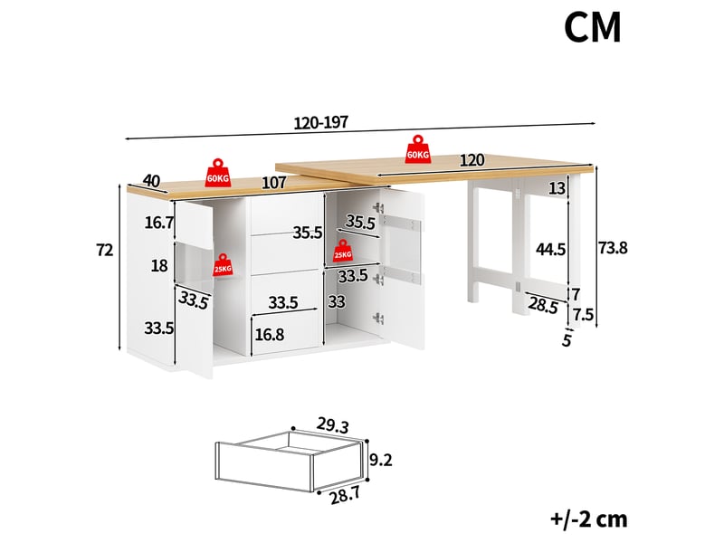  Ilot de cuisine 2 portes 4 tiroirs coloris blanc mdf  - Conforama C
