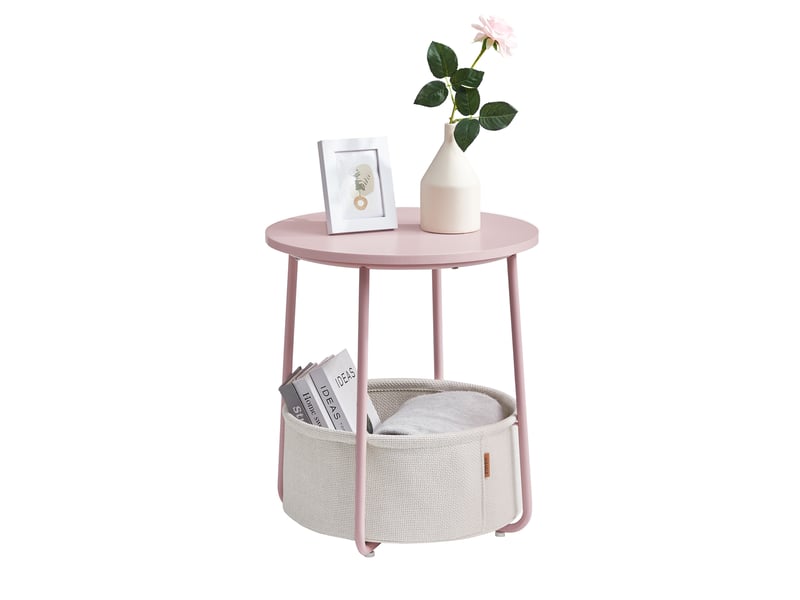Petite Table Basse Ronde VASAGLE Avec Panier - Blanc Et Camel