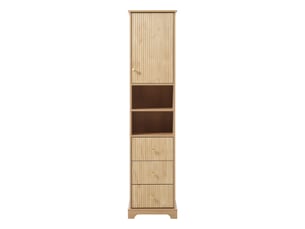 Colonne salle de bain bois naturel 40 × 30 × 172 cm, 3 tiroirs, étagères