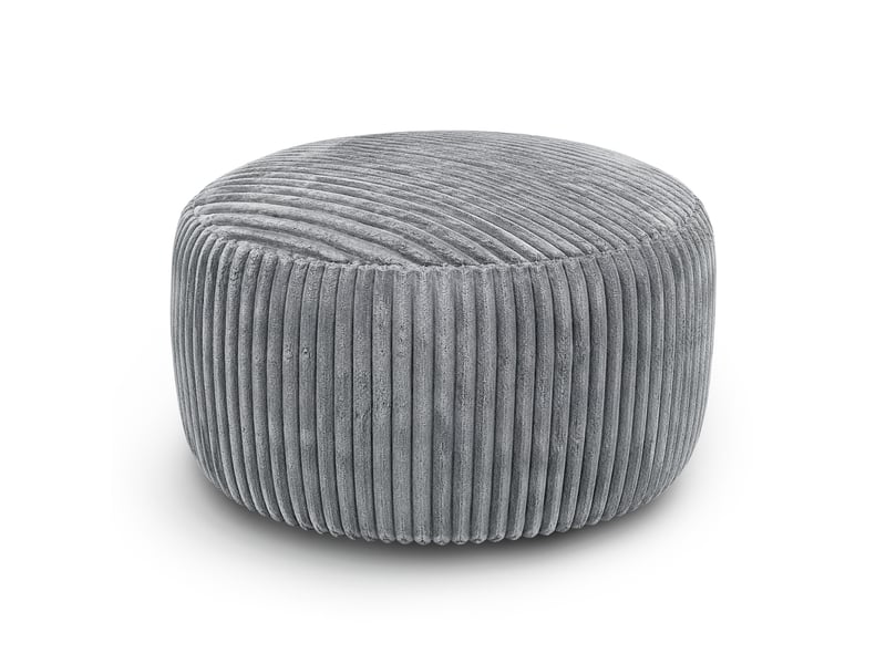  Fauteuil pouf rond avec garnissage en mousse à mémoire de forme pour salon et chambre, en velours côtelé gris clair  - Conforama A