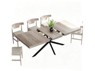 Table de salle à manger extensible pour 4 à 6 personnes avec rangement caché en mdf et métal gris, 140-180 × 80 × 76 cm