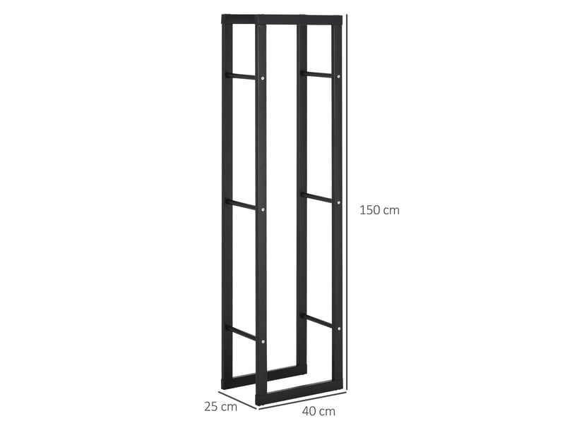 Porte-bûches vertical en métal noir, charge 100 kg, intérieur et extérieur, 40 x 25 x 150 cm  - Conforama E