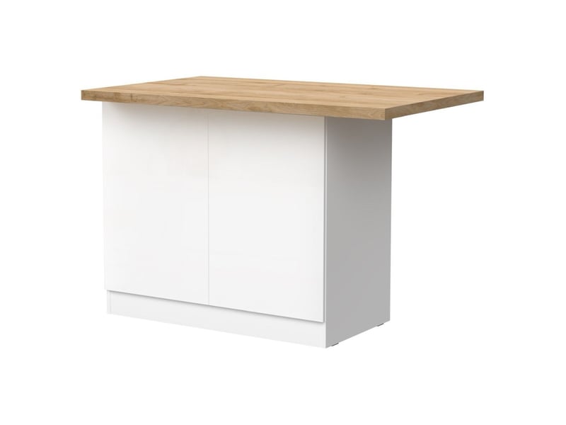  Ilot de cuisine 130cm laqué blanc plateau aspect bois finition cadiz - alva ALVA - Conforama A