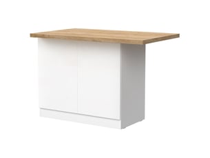 Ilot de cuisine 130cm laqué blanc plateau aspect bois finition cadiz - alva