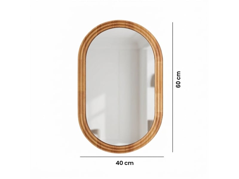 Miroir de salle de bain ovale mural 40 x 60 cm en verre trempé hd – miroir suspendu anti-buée, étanche et anti-rouille avec cadre mouluré pour vasque, entrée et coiffeuse – bois naturel  - Conforama E