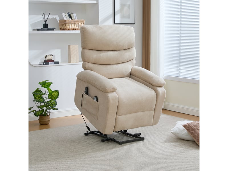  Fauteuil relax électrique releveur massant et chauffant en chenille beige clair Fay Lum - Conforama D