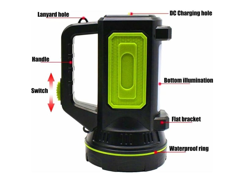  Lampe torche led puissante usb 300 lumens 1800 mah avec lumière latérale lampe de poche etanche haute puissance et réflecteur portable ip65  - Conforama D