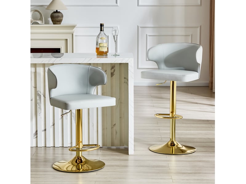  Lot de 2 tabourets de bar 49.7x45x110 cm réglables en hauteur et pivotants 360°, polyuréthane (pu), couleur gris clair  - Conforama D