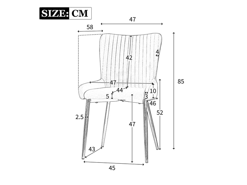  Lot de 4 chaises 58x47x85 cm, salle à manger, velours beige, confort lounge, 4 pieds dorés en métal solides  - Conforama C
