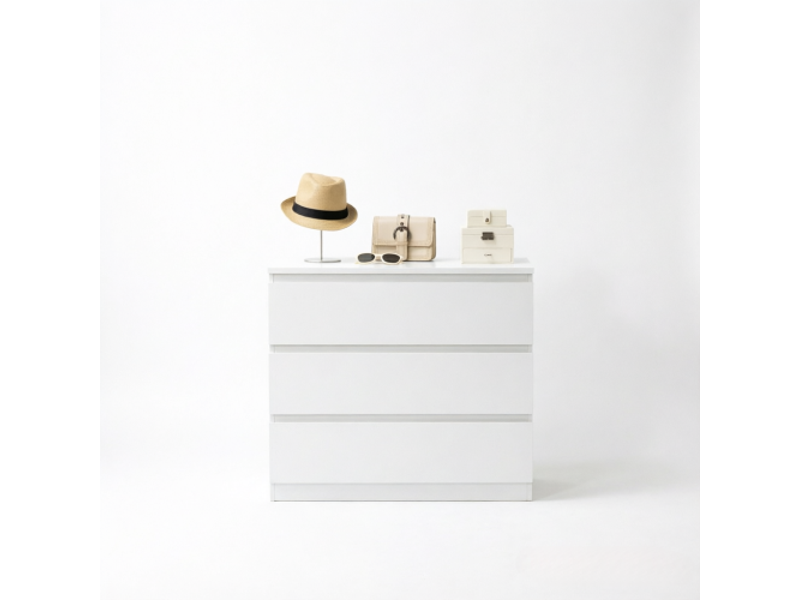  Commode 3 tiroirs au design épuré - rangement pratique et intemporel, tiroirs spacieux  - Conforama A