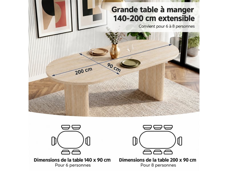  Table à manger extensible de 140 à 200 cm, aspect travertin, pour 6 à 8 personnes  - Conforama E