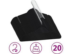 Vidaxl – cintres antidérapants velours 20 pcs – crochet rotatif 360° – empêche le glissement – pour pantalons et vêtements lourds