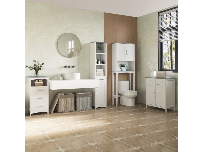  Meuble de salle de bain sur pied meuble de rangement avec 3 tiroirs et 1 niche 40 x 33 x 80 cm blanc  - Conforama W