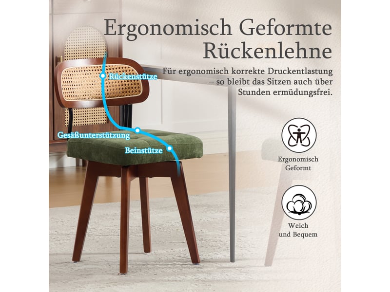 Fauteuil de salon - ensemble de 2 chaises pivotantes à 360°, chaises de cuisine de style moderne du milieu du siècle, vert - Conforama R
