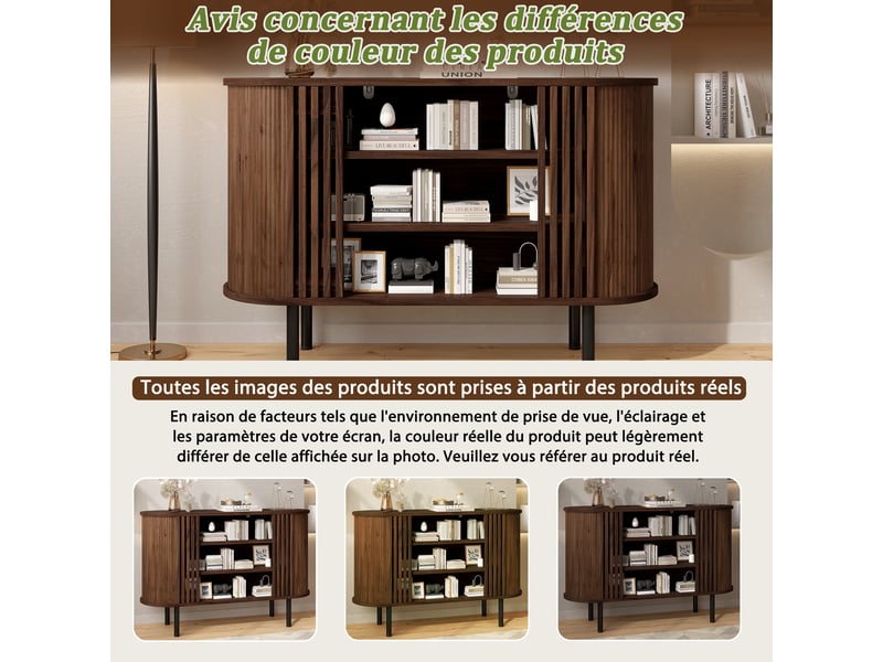  Buffet et enfilade avec 3 niches ouvertes et 4 pieds réglables, pour salon, salle à manger, mdf, noyer, 120 × 40 × 80 cm  - Conforama E