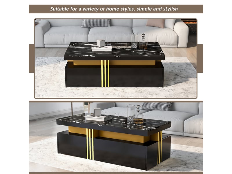  Ensemble meuble tv et table basse noir moderne 200 cm pour écran 90 pouces effet marbre  - Conforama W
