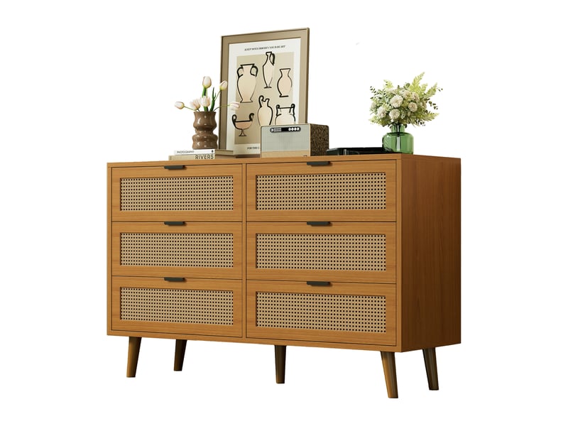  Commode 6 tiroirs - noyer - panneau de particules - dimensions - poids 37 kg - design rétro élégant 120x40x76.5cm - Conforama B