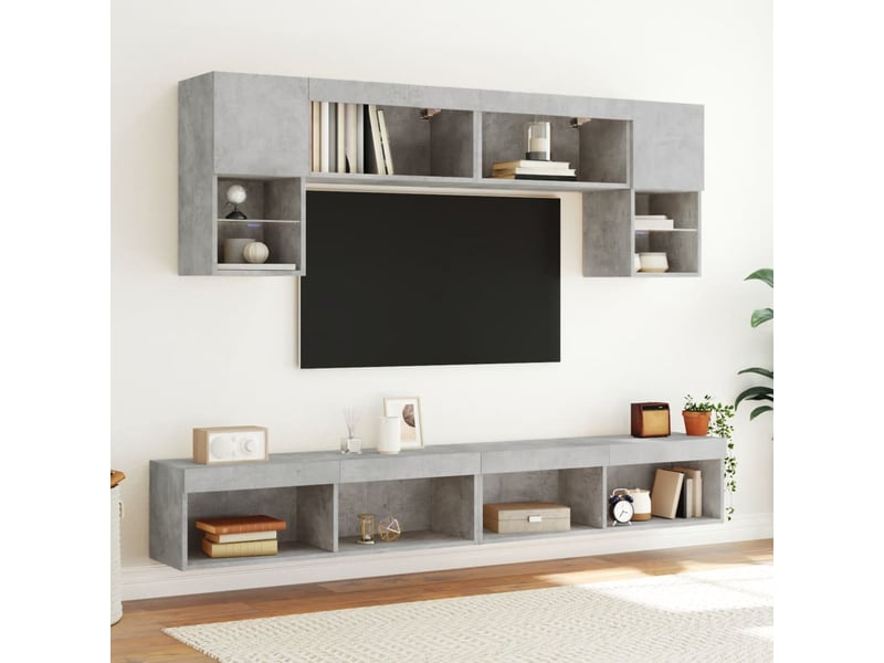  Meubles tv - banc tv - meuble de rangement avec lumières led 2 pcs gris béton 100x30x30 cm  - Conforama C