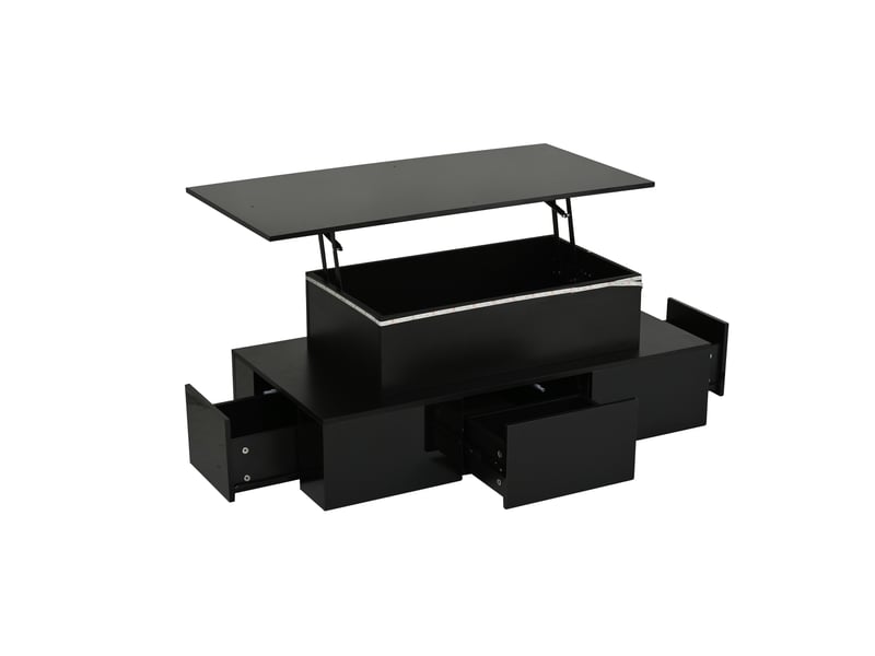  Table basse salon relevable 100x50x40 cm avec 4 tiroirs et led, table de salon avec espace de rangement caché, brillante noir, mdf  - Conforama C