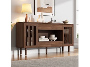 Buffet 2 porte(s)  4 tiroir(s) <strong>HAUSS SPOLE</strong> <strong></strong> - 140 cm coloris bois foncé 