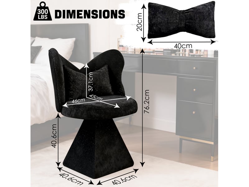  Chaise pivotante 360° sans accoudoirs pour coiffeuse et salle à manger en velours chenille noir, 52 × 52 × 46 cm  - Conforama D