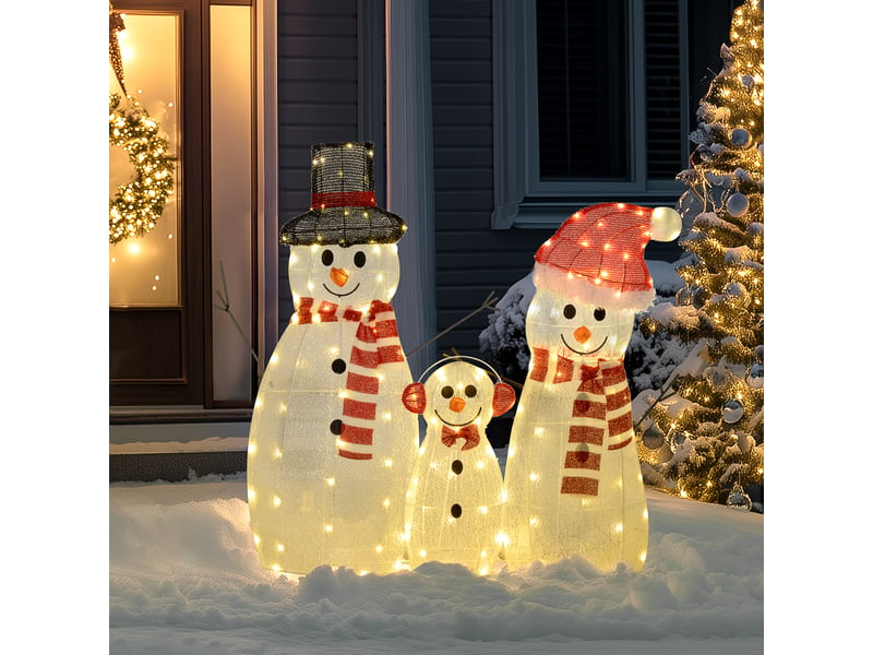  Famille de bonhommes de neige, 148 led, guirlande lumineuse de noël, résistante aux intempéries, finition brillante, blanche  - Conforama C