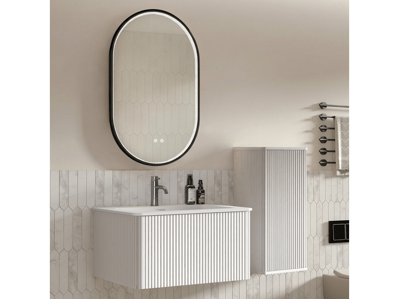  Ensemble meuble de salle de bain avec vasque et miroir led - lpospi - colonne, 80 cm, mdf et résine - blanc  - Conforama C