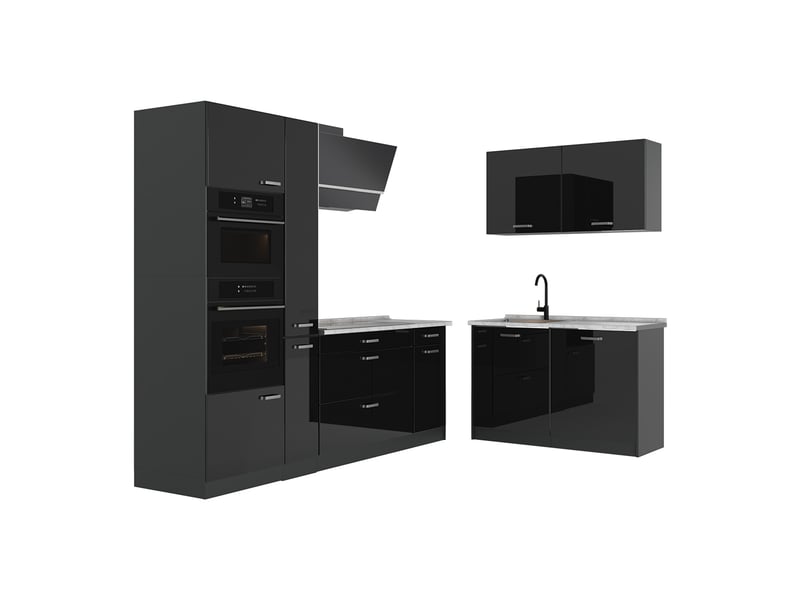  Vicco cuisine en angle, noir haute brillanceanthracite, 230 x 120 cm plan de travail marbre  - Conforama A