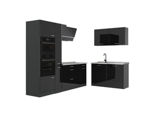 Vicco cuisine en angle, noir haute brillanceanthracite, 230 x 120 cm plan de travail marbre