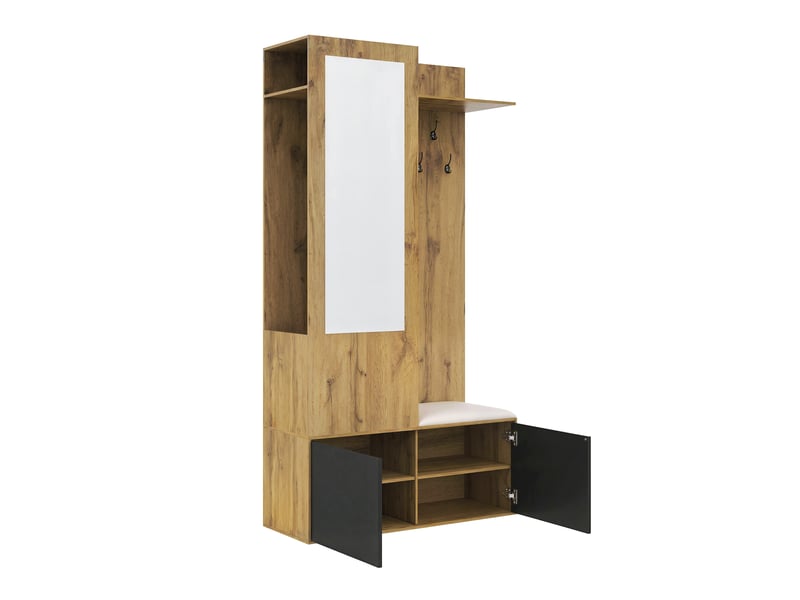  Vestiaire d'entrée avec miroir banc à chaussures et 5 patères mdf 100 x 38 x 191 cm GL9978N - Conforama B