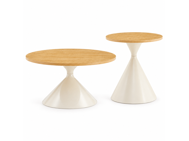  Set de 2 tables rondes ø70x40 cm et ø50x55 cm en mdf et métal coloris naturel et blanc  - Conforama A