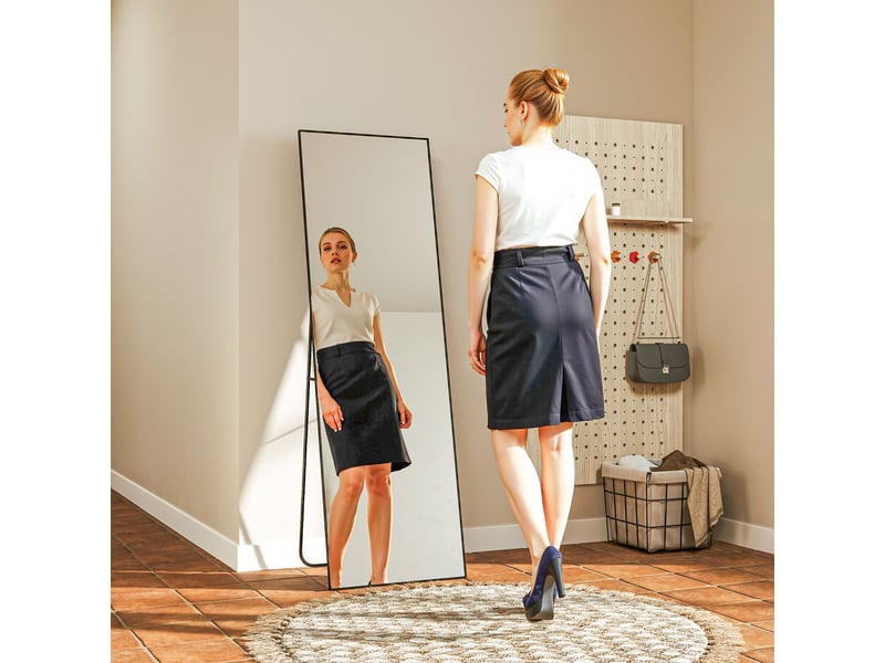  Grand miroir pleine longueur rectangulaire, 50 x 160 cm, miroir sur pied, noir, mural ou pocé contre mur  - Conforama W