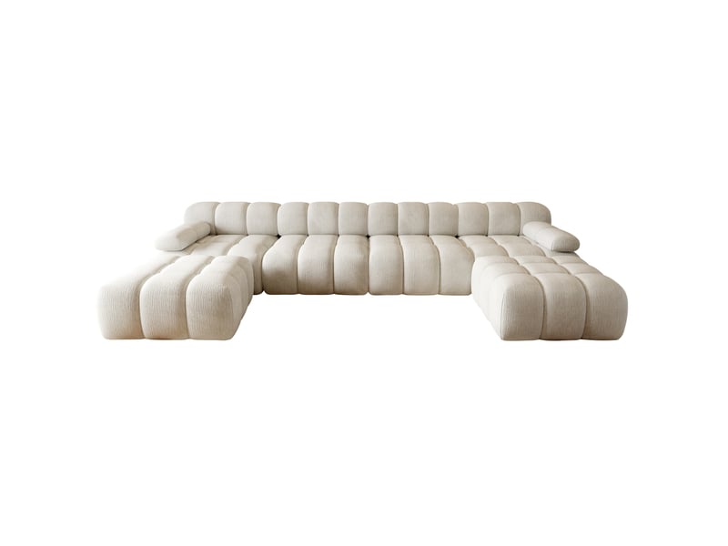  Canapé d'angle panoramique en u 6 places blanc en tissu, 400 cm, confort généreux au quotidien pour le salon  - Conforama A