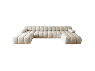 Canapé d'angle panoramique en u 6 places blanc en tissu, 400 cm, confort généreux au quotidien pour le salon
