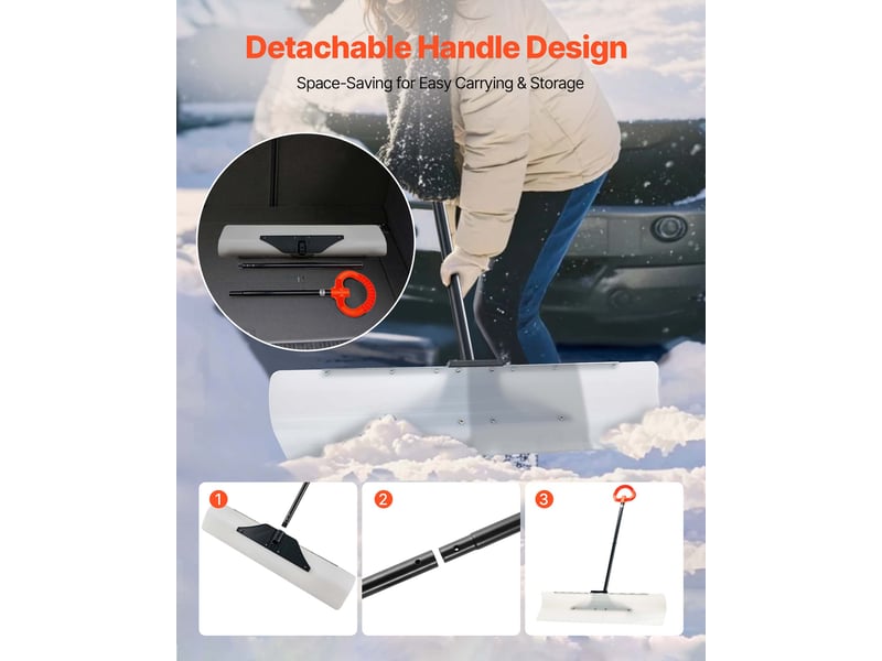  Vevor pelle a neige, 91,5 cm, poussoir a neige avec poignee ergonomique, lame en plastique pehd, pelle de deneigement a manche segmente, pousse-neige portable pour nettoyage allees escaliers trottoirs  - Conforama E